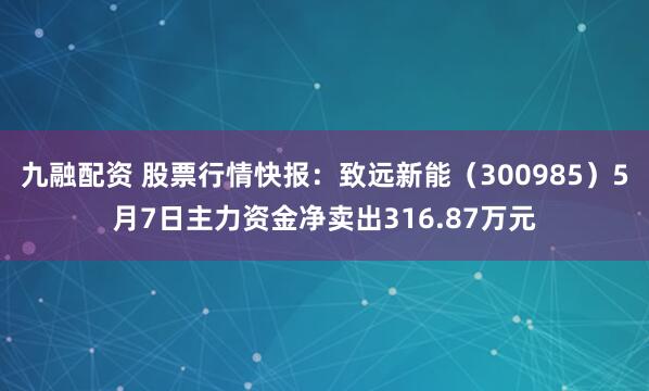 九融配资 股票行情快报：致远新能（300985）5月7日主力资金净卖出316.87万元