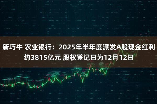 新巧牛 农业银行：2025年半年度派发A股现金红利约3815亿元 股权登记日为12月12日